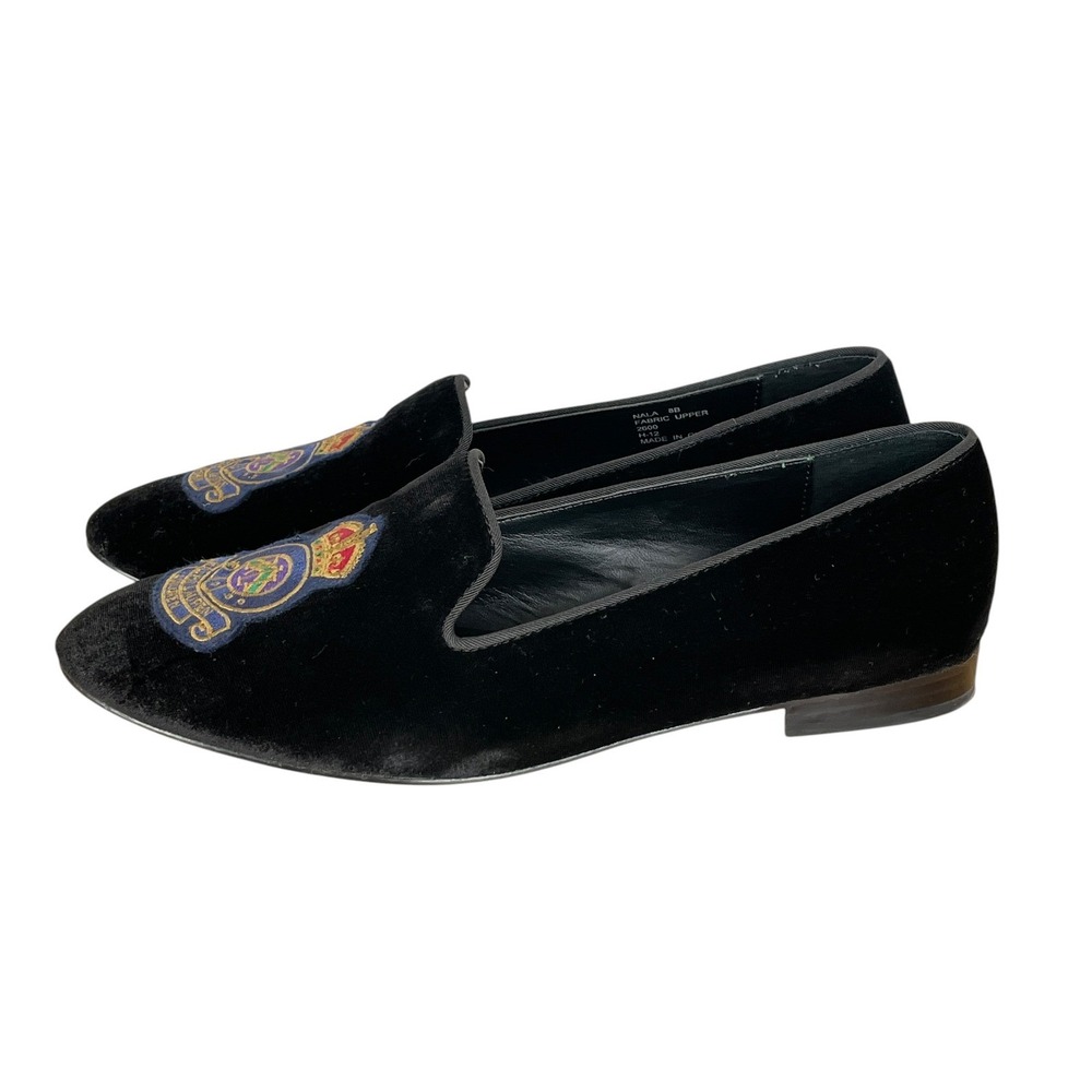 Lauren Ralph Lauren Black Velvet Crest Smoking Shoes Loafers Women 8 Old Money - Picture 3 of 9